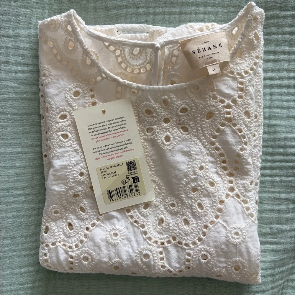 Sezane Annabelle Blouse Ecru - Size 2 - Picture 6 of 9